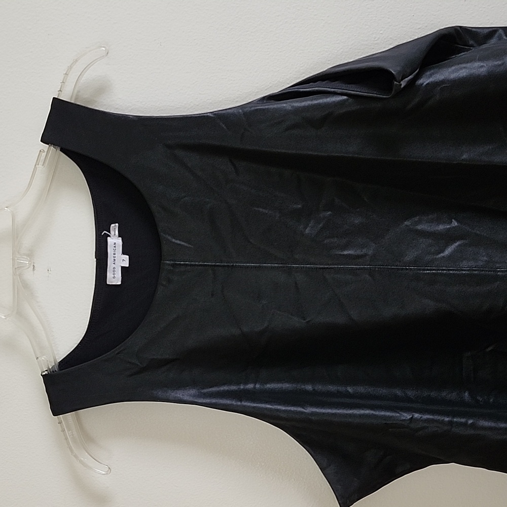 Good American High Neck Racerback Black Sleeveless Bodysuit Faux Leather 7 Or 3X - Picture 2 of 8
